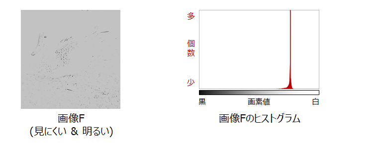 明るめの見にくい画像とヒストグラム